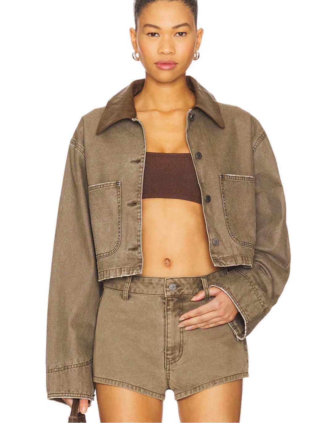 Revolve Afrm Wrenley Cropped Jacket In Olive Night - Women's